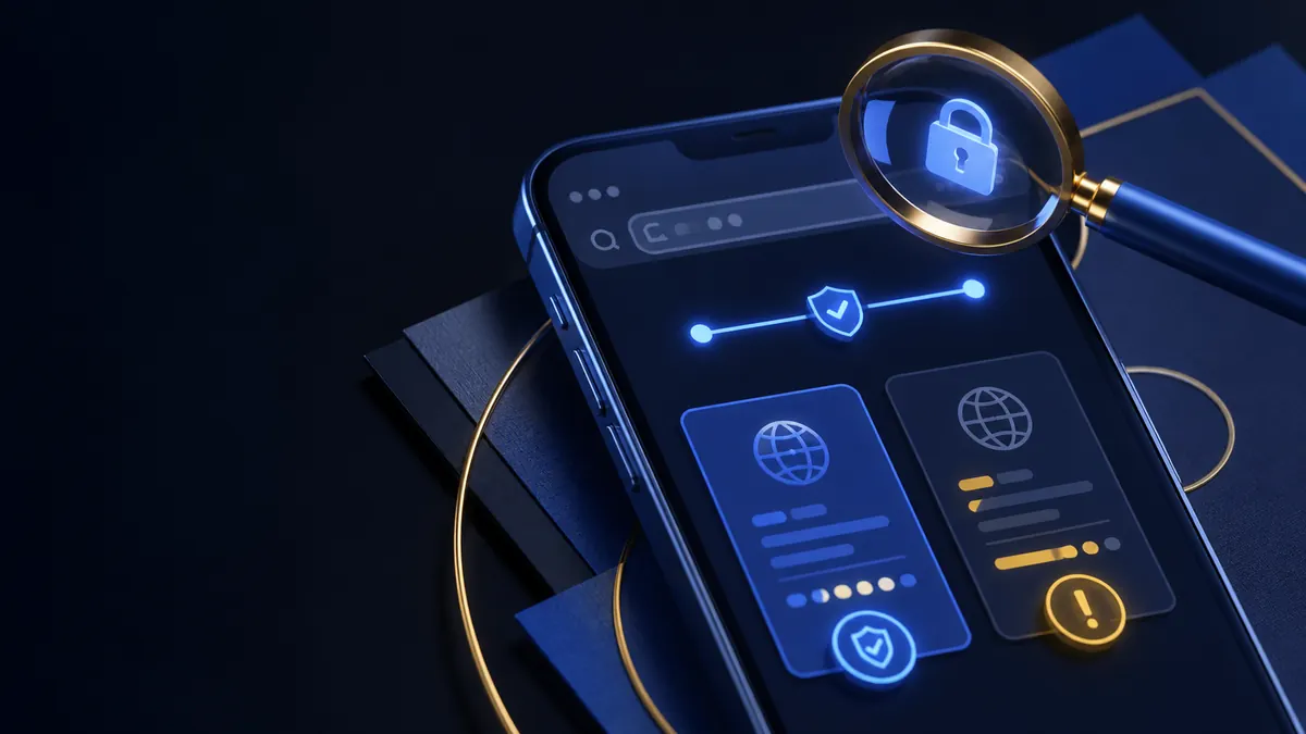 Smartphone and magnifying glass for checking a FU88 login link