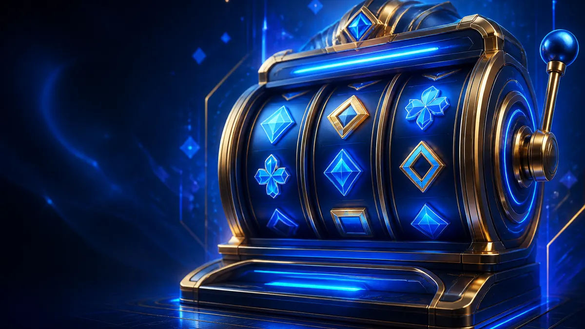 Blue-and-gold FU88 slot reels with abstract luminous symbols
