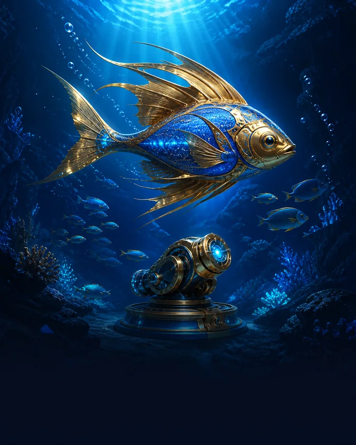 Original blue and gold underwater arcade scene for fishing games